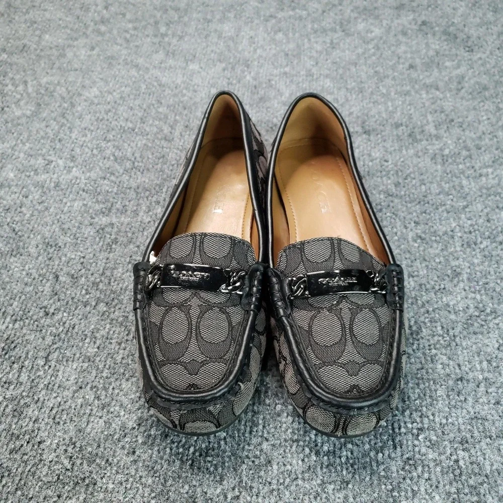 Coach Olive Shoes Womens Size 7.5B Black Gray Monogram Canvas Loafer Slip On